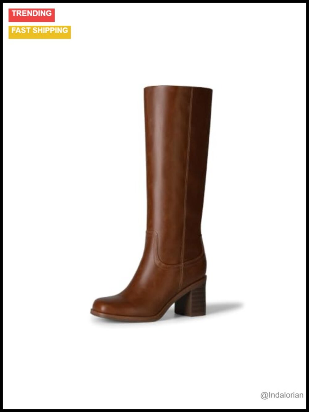 Women's Square Toe Chunky Knee High Boots Faux Leather Block Heel